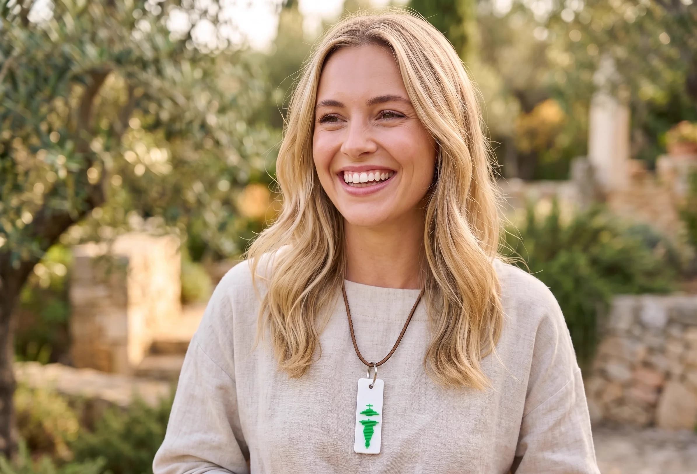 VoicePrint3D keychain worn as a necklace