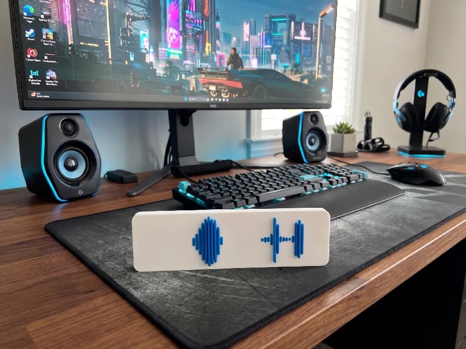 VoicePrint3D keychain on a gaming setup