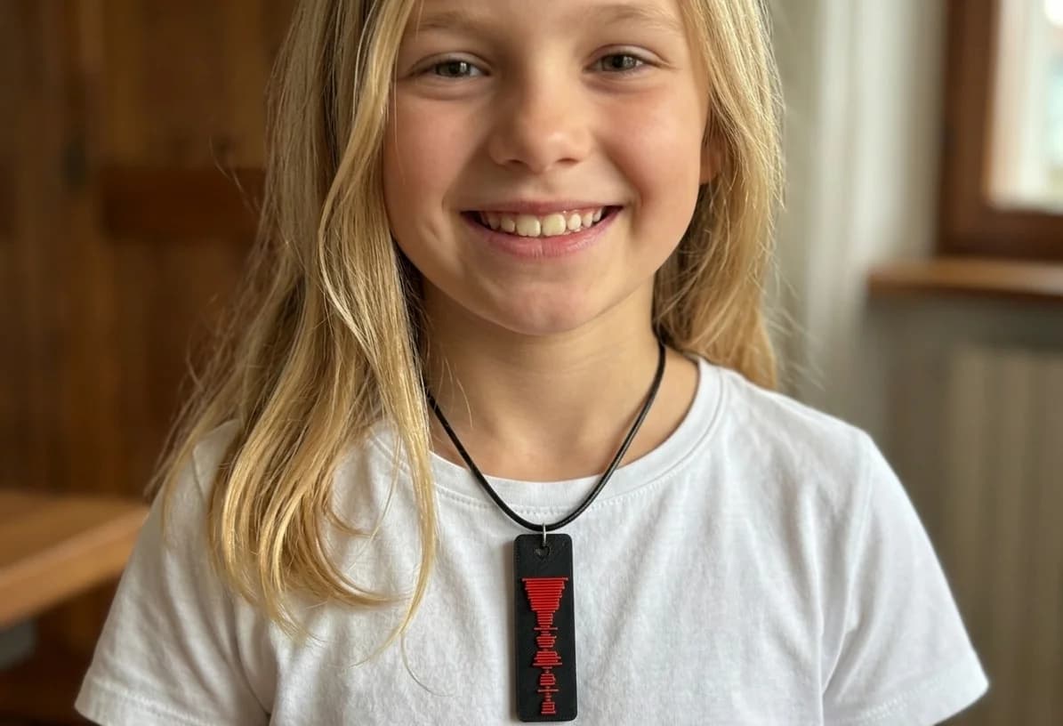 VoicePrint3D keychain worn as a necklace